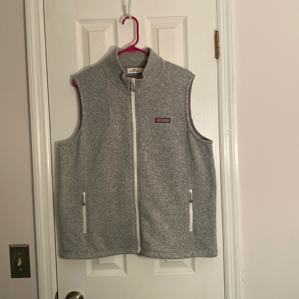 Vineyard Vines Light Gray Full‑Zip Fleece Vest